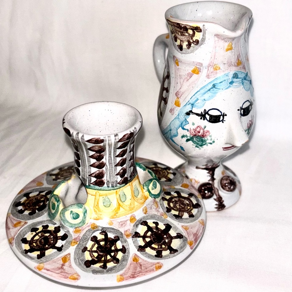 Vintage Bjorn Wiinblad Danish Art Pottery Face Jug Hat Lid Vase Denmark MCM 1973